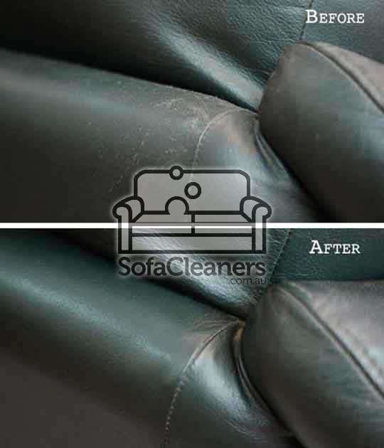 Woonona black leather couch before and_after cleaning
