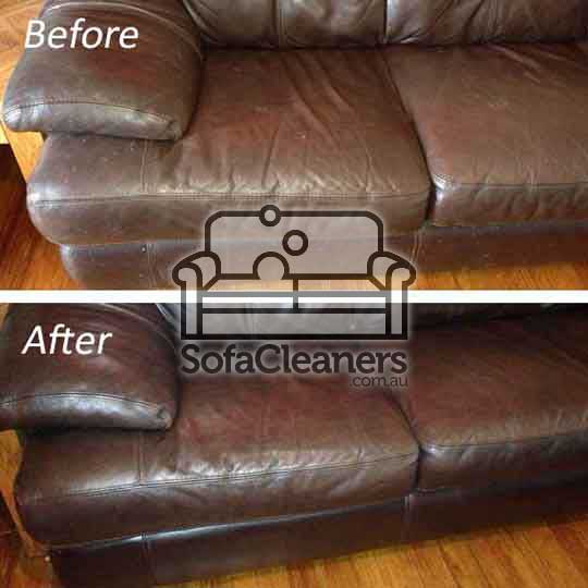 Adelaide Airport brown leather couch before and_after cleaning